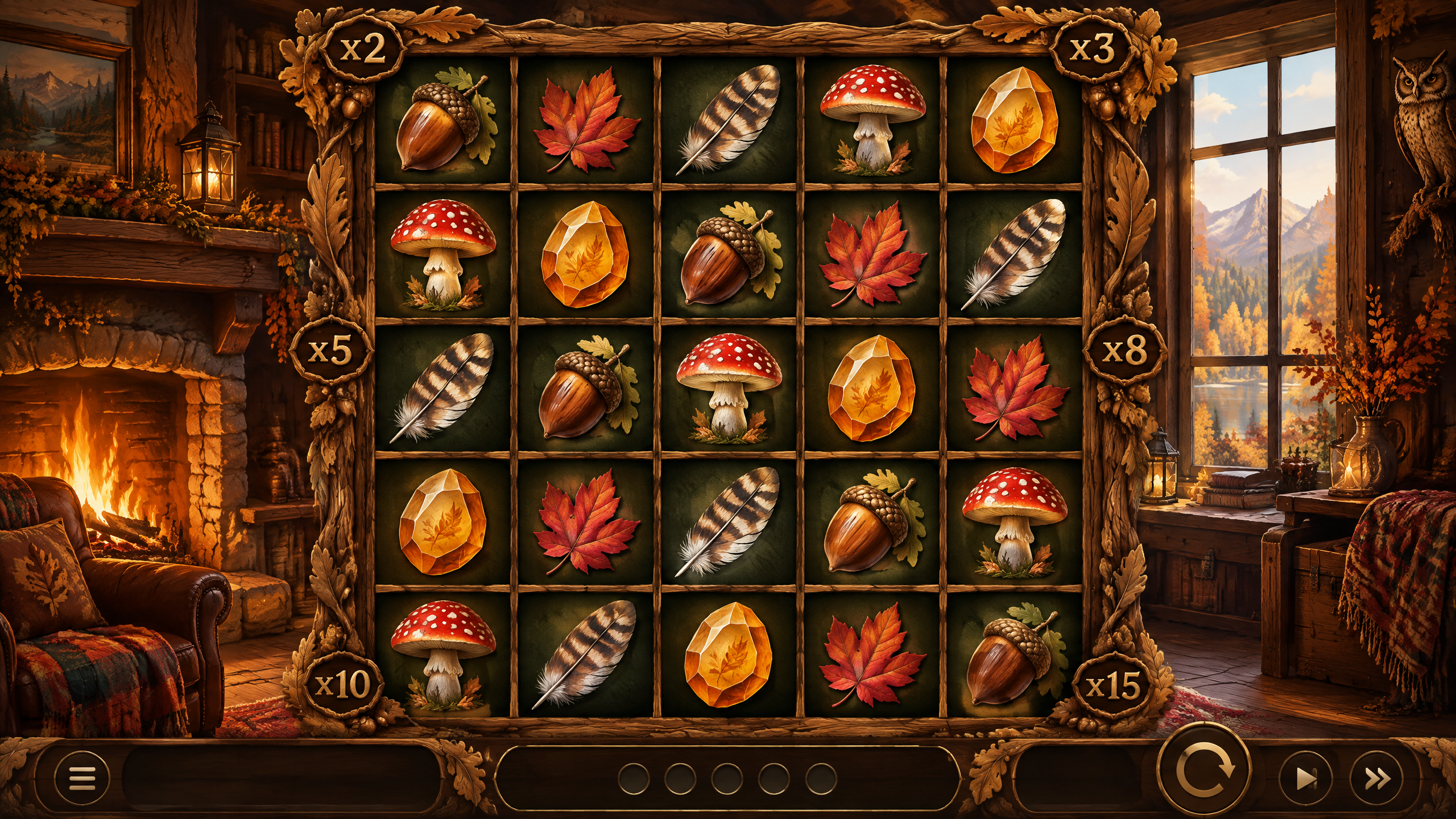 Acorn Cascades illustrated game scene